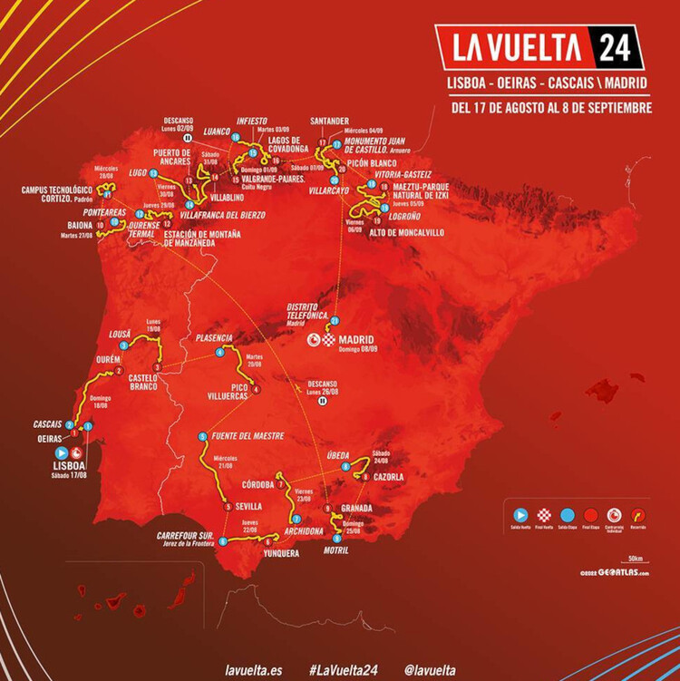 Vuelta 2024 7 schwere Bergankünfte und 2 flache Zeitfahren radsport